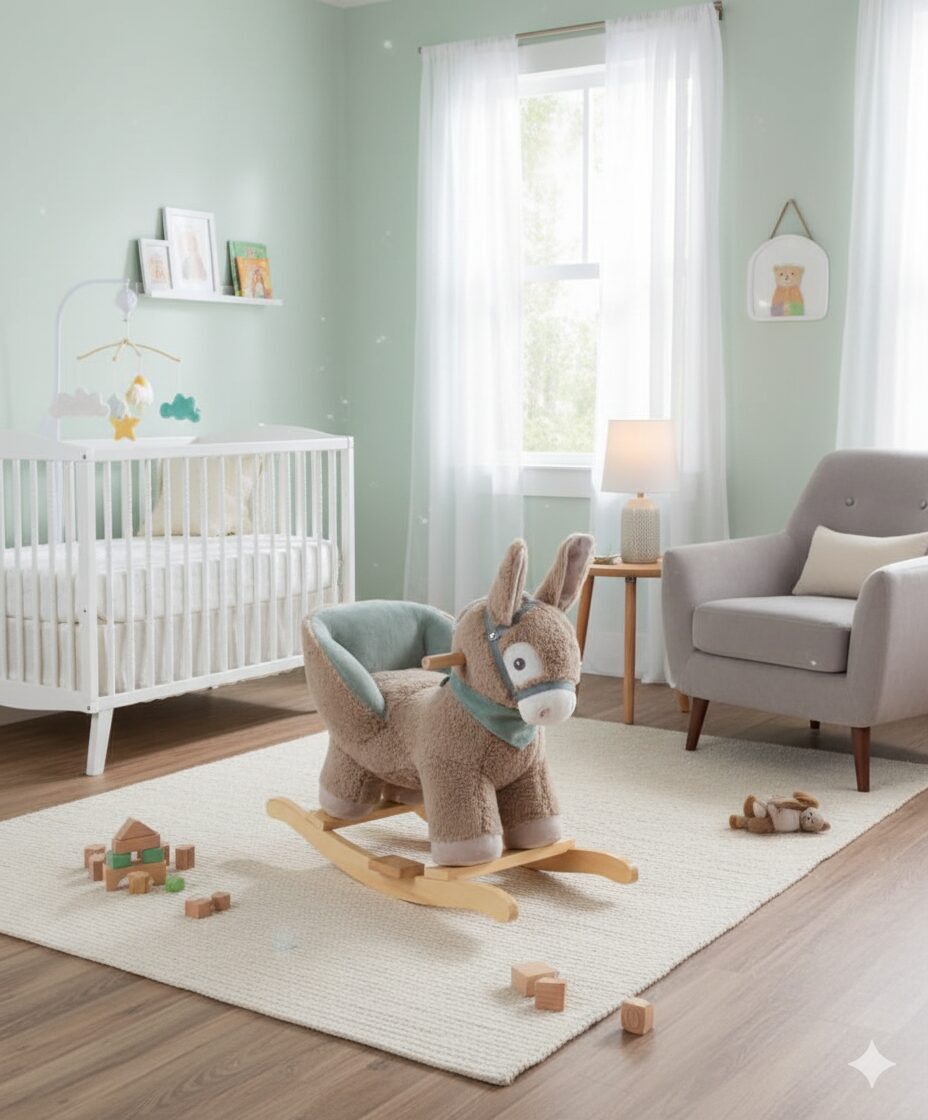 Small Foot Rocking Donkey Animal with Armchair, Handles and Headcollar, Plush Toy from 12 Months, Ref. 12210