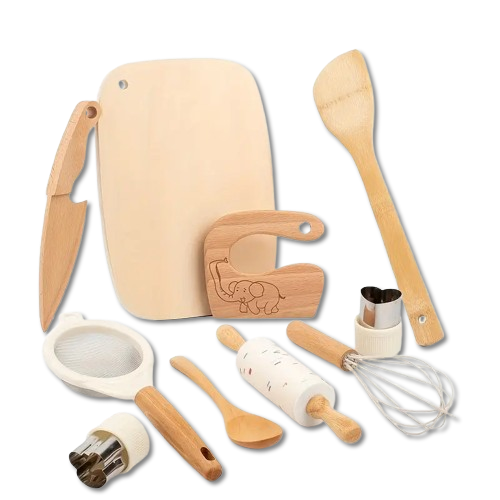 TINY SALTY CARAMEL Ensemble de cuisine en bois pour enfants (10 pièces)