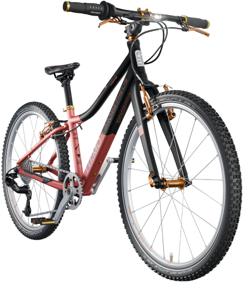 PROMETHEUS BIKES LU:MO Vélo enfant 24” Copper Shine avec éclairage LED intégré et transmission 8 vitesses