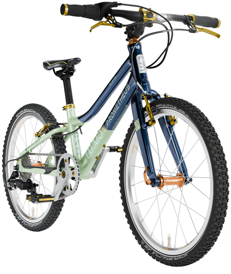 PROMETHEUS LU:MO 20 collu bērnu velosipēds Zilganzaļš safīrs ar integrētu LED apgaismojumu (7 ātrumi, 7.9 kg)