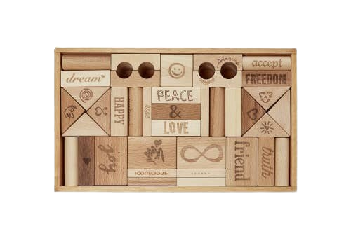 WOODEN STORY Blocs en bois Peace & Love XL dans une boîte – 72 pièces