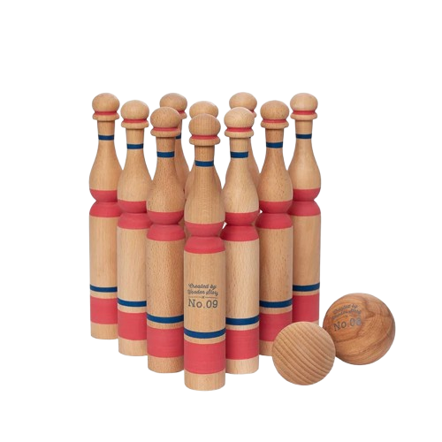WOODEN STORY Red Bowling Set – Holz-Bowling-Spiel für Kinder