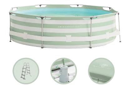 THE ESSENTIALS peldbaseins Essence ar aksesuāriem, apaļš, Ø305x76 cm, zaļi balts