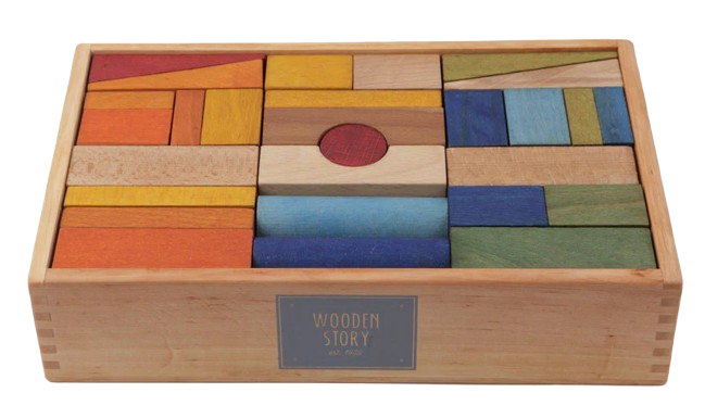 WOODEN STORY Blocs arc-en-ciel XL en bois dans un plateau – 63 pièces