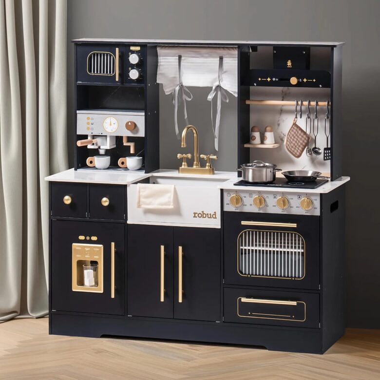 ROBUD black play kitchen for children with coffee machine and ice dispenser