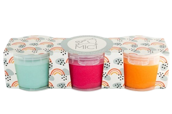 MICI pâte à modeler – coffret 3 couleurs (bleu pastel, rose vif, orange)