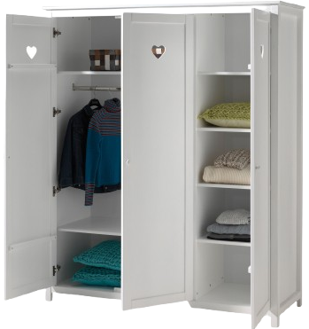 VIPACK Amori 3-door wardrobe with heart detail, white