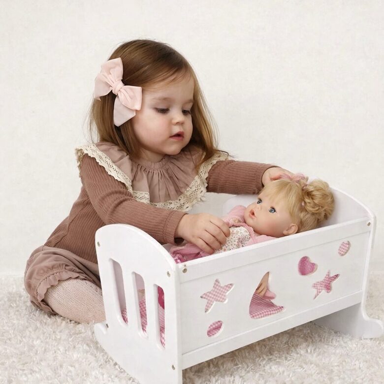 SMALL FOOT Wooden doll cradle - doll bed with mattress