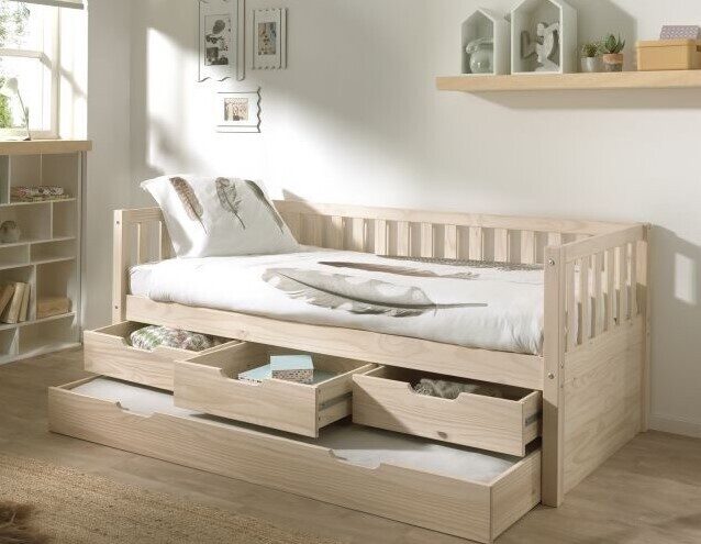 VIPACK Lit capitaine Fritz avec lit gigogne et tiroirs – Style scandinave pour l’autonomie des enfants