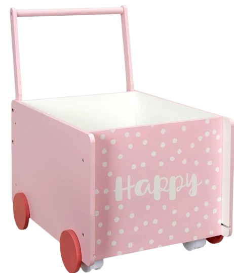 HOME DECO KIDS Wooden Baby Walker and Toy Storage Push Cart, Pink