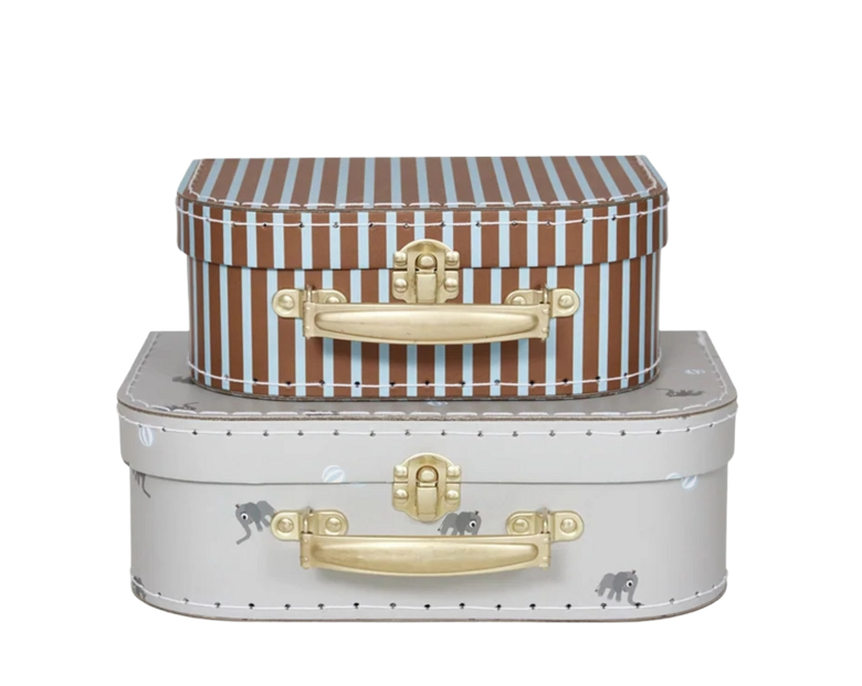 OYOY mini čemodāni safari un svītru motīvs - 2 gabalu komplekts