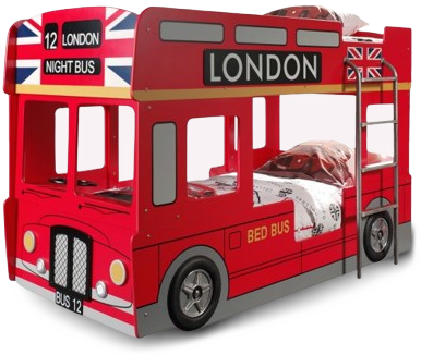 VIPACK London bus divstāvu gulta 90 × 200 cm sarkanā krāsā – sapņu ceļojums sākas mājās