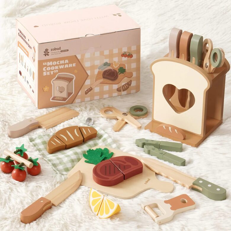 ROBUD Holz-Küchenmesser-Spielset für Kinder (16 Teile)