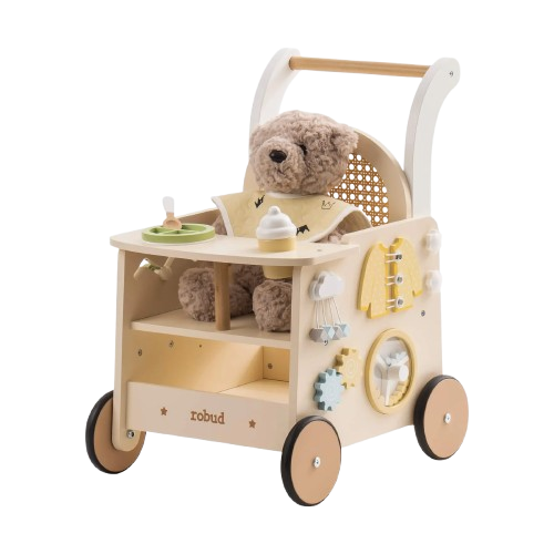 ROBUD Wooden Baby Push Walker Rattan