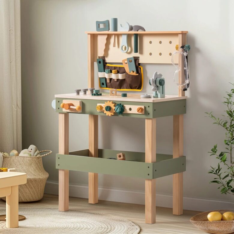 Banc à outils en bois pour enfants ROBUD – Vert avocat