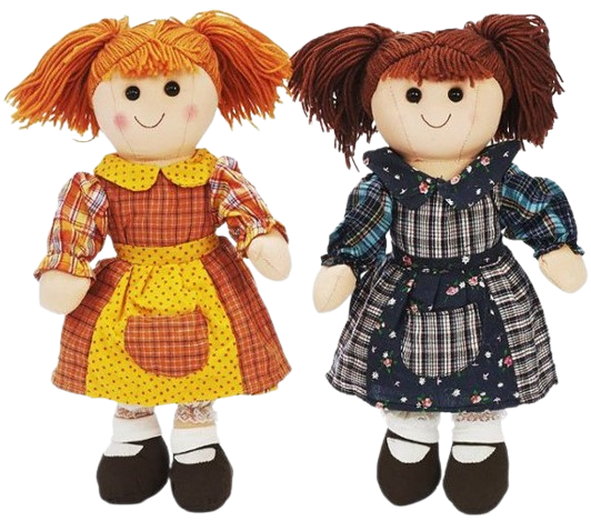 ES TOYS Mīkstā lelle ar vilnas matiem un rakstainu kleitu, 45 cm