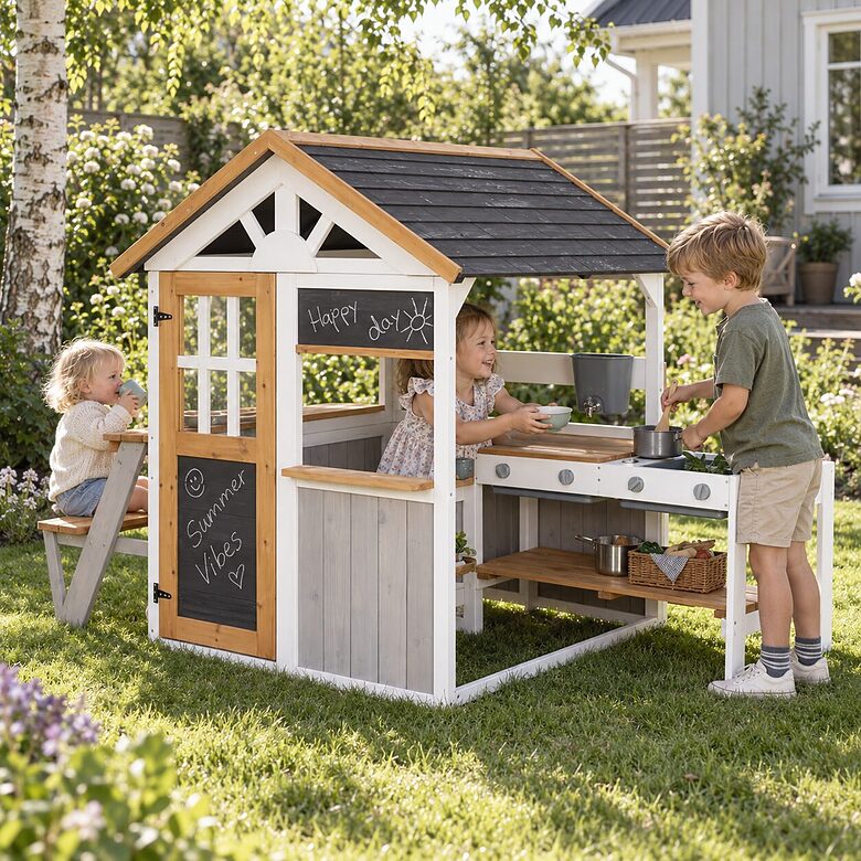 ROBA KIDS Garden playhouse with play kitchen and picnic table
