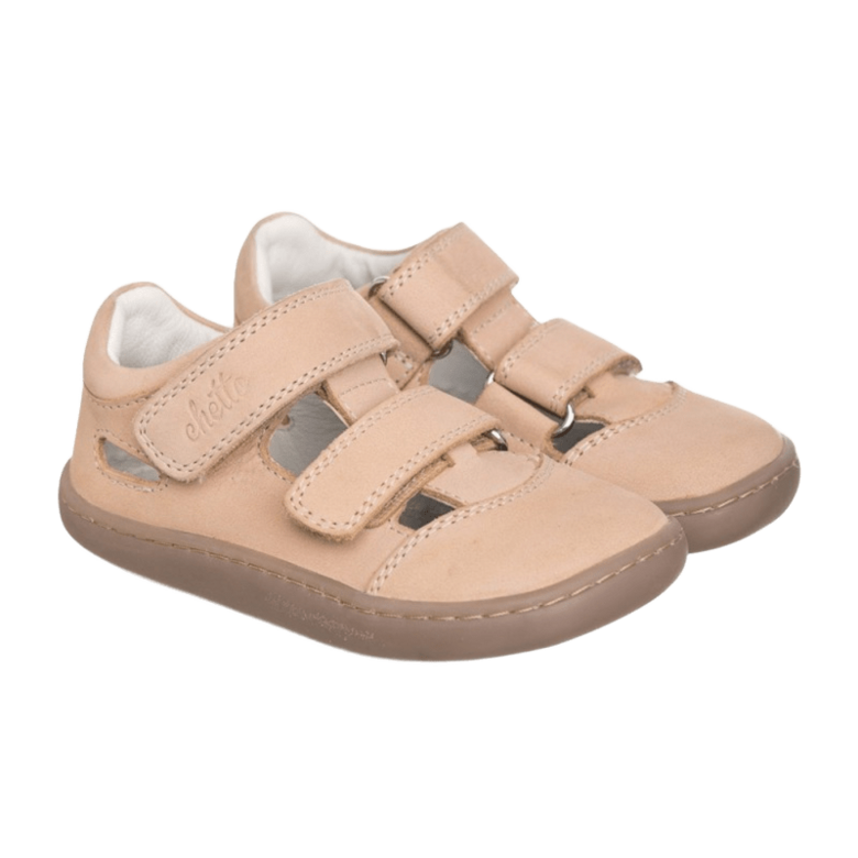 CHETTO Kinder Barfußsandalen aus Leder –  Pfirsichrosa