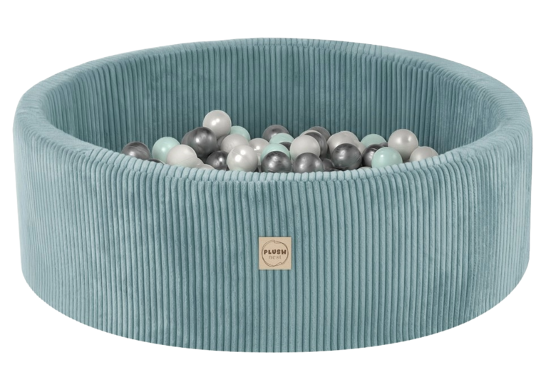 PLUSH NEST Bērnu bumbiņu baseins, apaļš, piparmētru zaļš, Ø 90 × 30 cm, 200 bumbiņas