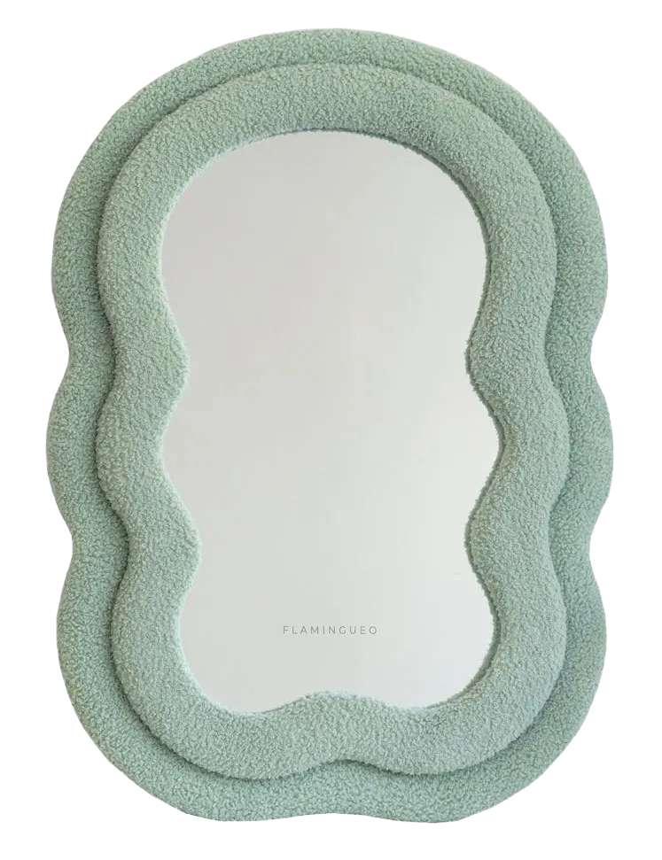 FLAMINGUEO Charlie wellenförmiger, asymmetrischer Spiegel mit Teddy-Rahmen