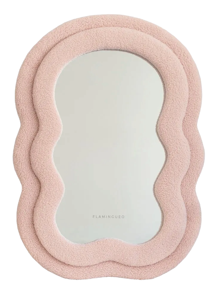 FLAMINGUEO Design-Wandspiegel Charlie – Asymmetrische Form mit Teddy-Rahmen