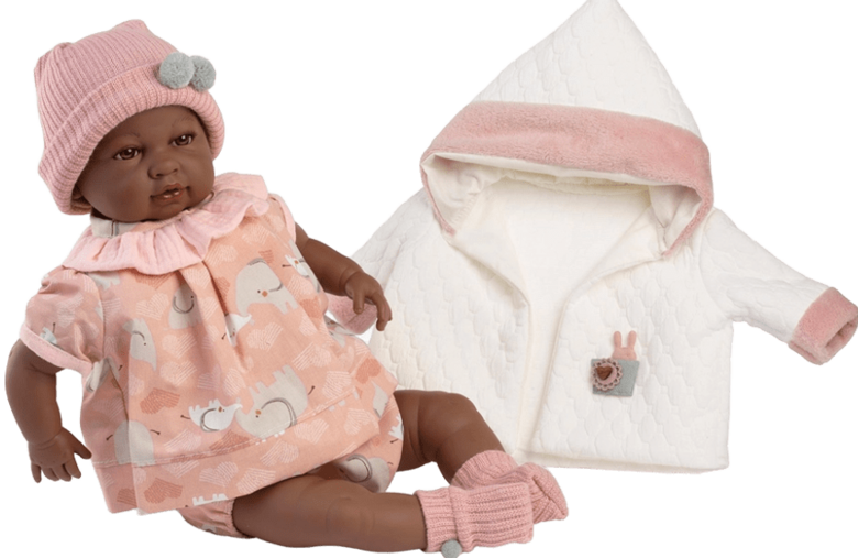 MUÑECAS BERBESA doll Sara with a white coat, 50 cm