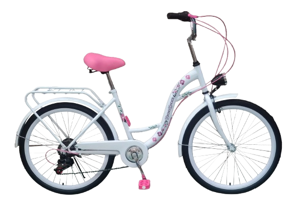 VIKING CHOICE 24-Inch Girls’ Bicycle with 7 Gears, White/Pink