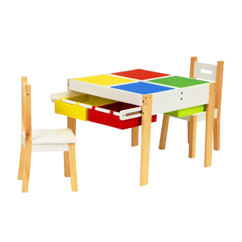 Table et chaises pour enfants avec espace de rangement et plaques de construction