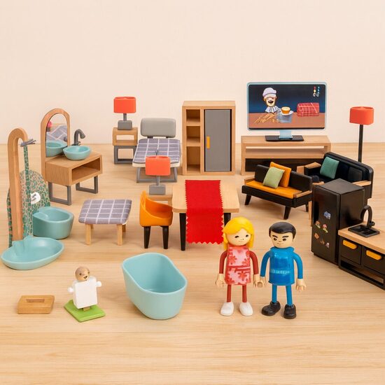 SMALL FOOT Modernas leļļu mājas mēbeļu komplekts