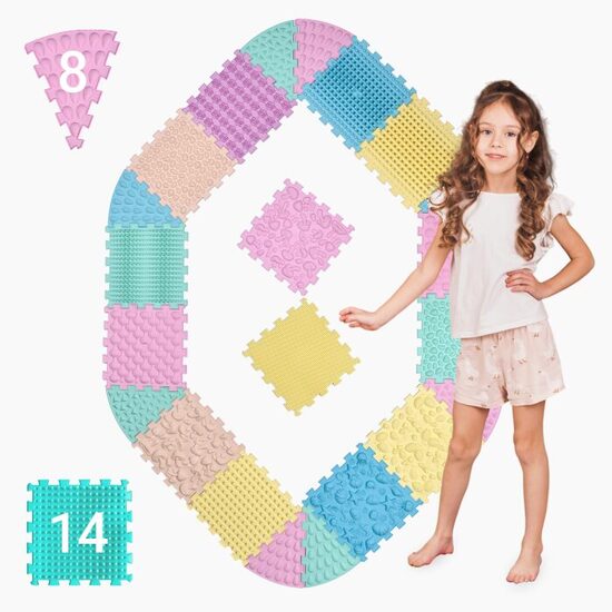 ORTEK Orthopädische Massagematte Mega Mix Puzzle (14 Module + 8 Sektoren, Pastell)