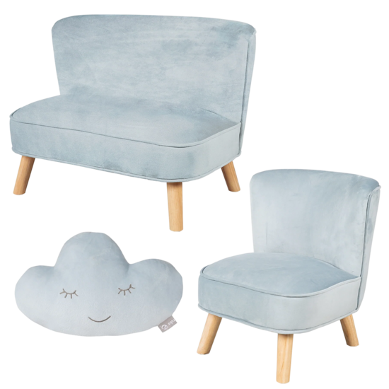 ROBA Lil Sofa bērnu mēbeļu komplekts ar mākoņa spilvenu – samta maigumā un retro dizaina siltumā-trīs krāsās
