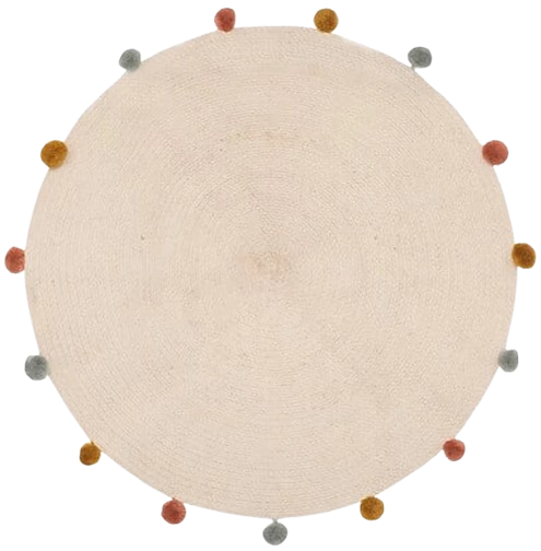 ATMOSPHERA Harlequin Pom round cotton kids’ rug, beige, Ø 90 cm