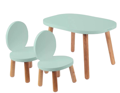 Ensemble table et chaises pour enfants OVALINE – Vert menthe, rose, blanc
