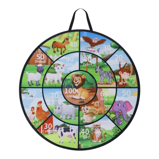 LOU’S LAND Lielais bērnu šautriņu mērķis ar dzīvnieku dizainu, 74 cm