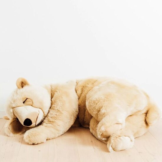 LA PELUCHERIE peluche – ours Lucien endormi, coloris miel, 150 cm