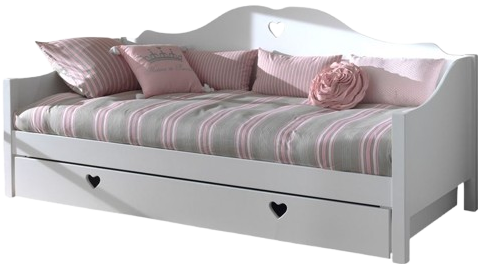 VIPACK Amori Kinderbett mit Bank, Schublade und Herzdetail 90 x 200 cm, Weiß