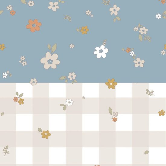 DEKORNIK Prairie bohème bleu et carreaux — papier peint