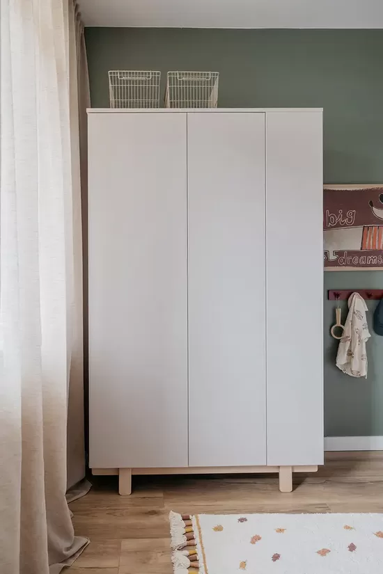 Basic Children's Wardrobe with Beech Wood Legs in Three Colours