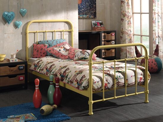 VIPACK Lit Enfant Cadre Métallique Durable, Design Industriel NEW YORK, 90x200 cm - Miel