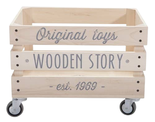WOODEN STORY koka mantu kaste ar ritentiņiem – dabīgs, stilīgs risinājums rotaļlietu glabāšanai