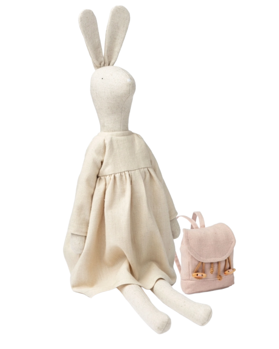 MR PICKLES Rose – Peluche Lapin en Tissu avec Sac à Dos, 50 cm