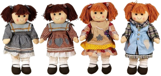 ES TOYS Mīkstā lelle ar auduma tērpu, 46 cm (4 varianti)