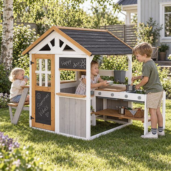 ROBA KIDS Garden playhouse with play kitchen and picnic table