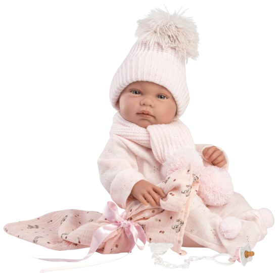 LLORENS Tina 43 cm – soft-body baby doll with pink blanket