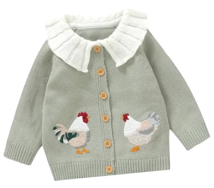 MINI-UNI CHIC Baby Girls' Embroidered Chick Knit Cardigan