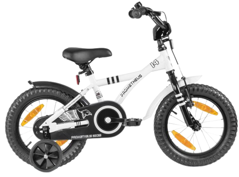 PROMETHEUS Children's bike 14 inch from 4 years incl. training wheels and safety package in white