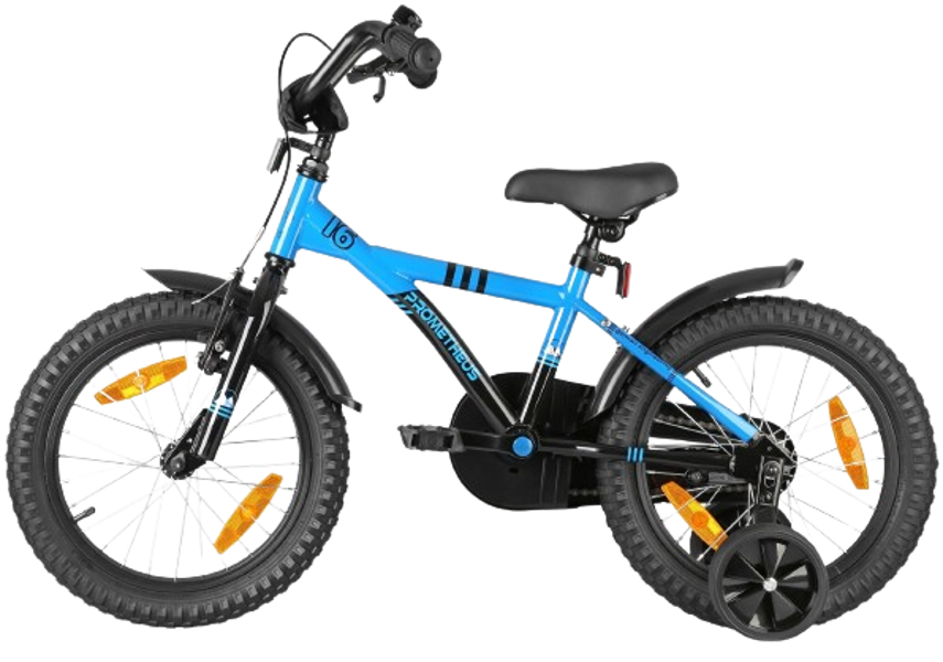 PROMETHEUS Children's bike 16 inches from 5 years incl. support wheels and safety package in blue and black