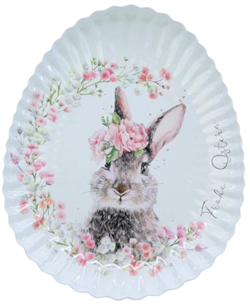 ATMOSPHERA Metal Easter Plate with Rabbit Motif, 23.7x18.5x2.5 cm, Set of 6