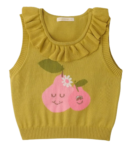 GINGERSNAPS Girls' Pear Intarsia Sleeveless Top with Ruffles