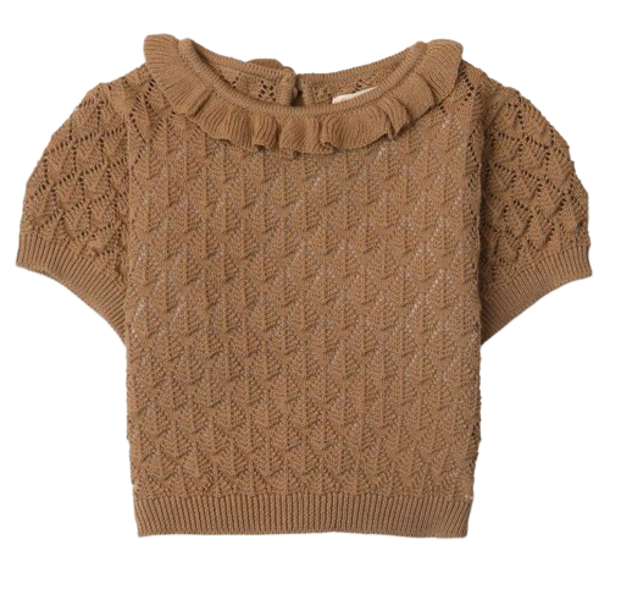 GINGERSNAPS Girls' Retro Summer Sweater with Puff Sleeves and Ruffle Collar